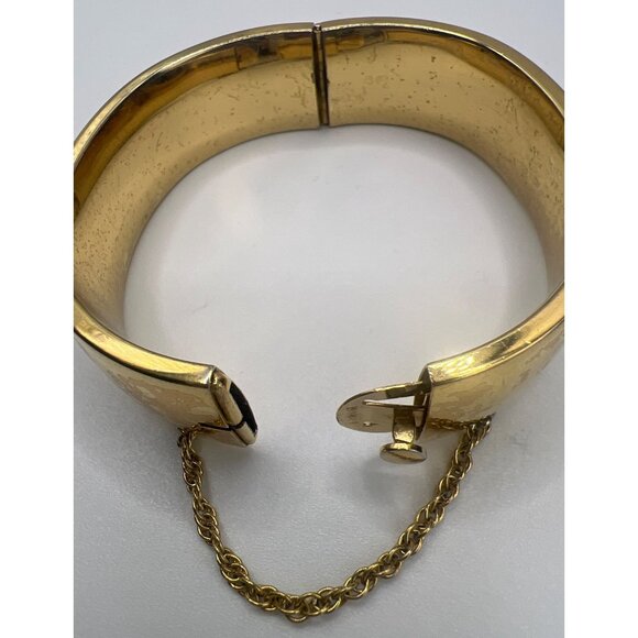 Vintage Monet Bangle Bracelet 1" Hinged Clamper Monogrammed Safety Chain 6.5" - Picture 9 of 10
